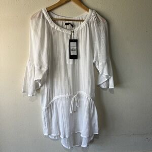 ViX Paula Hermanny Cover Up Tunic Textured White Mini Dress S Tie Neck Boho New